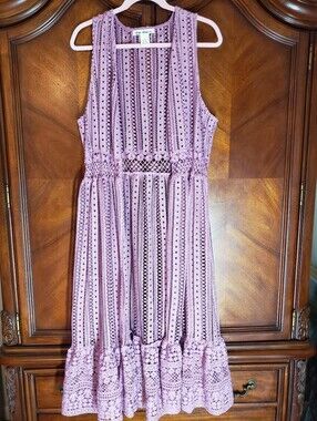 Indigo Thread Lavender Crochet  - Women's Sleeveless Long Duster Vest